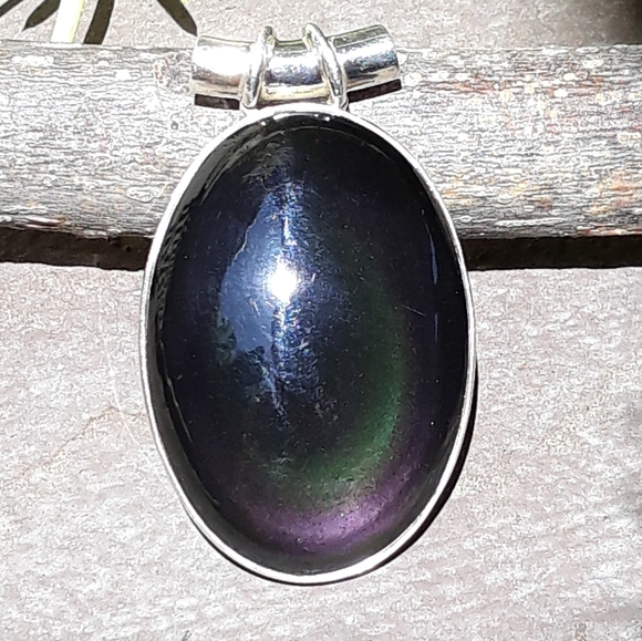 Black Obsidian Eye Silver Pendant - Picture 4 of 5